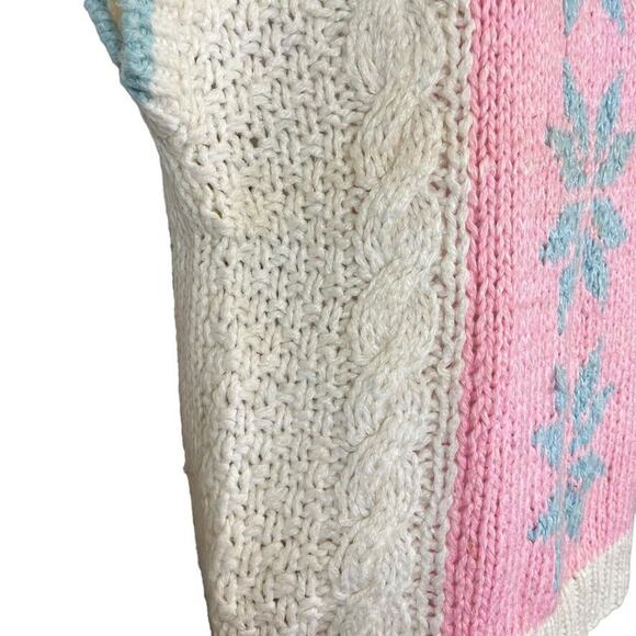 Exclusive Imports Hand Knit Womens Vintage Pink Blue Chunky Cable Knit Sweater S - Picture 3 of 16